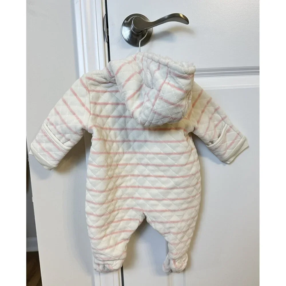 NORDSTROM Babies' Print Bunting in Ivory Egret- Pink Stripe Size Newborn